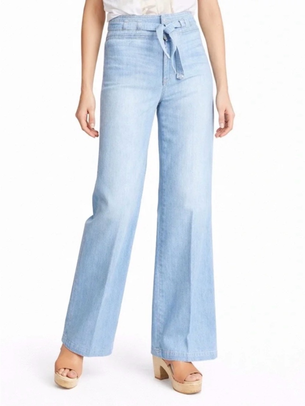Joe's Jeans Light Blue High-Rise Wide Leg Jeans with Tie Belt